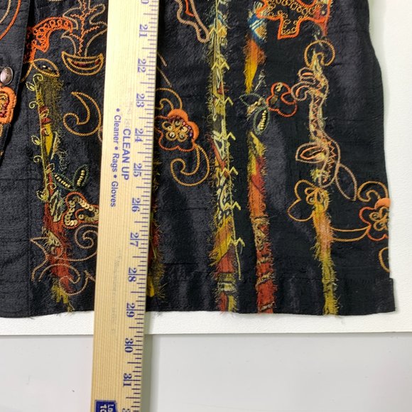 Chico's Silk Beaded Blouse - Size Medium (Chicos 1) - Black Embellished Floral - Picture 11 of 13
